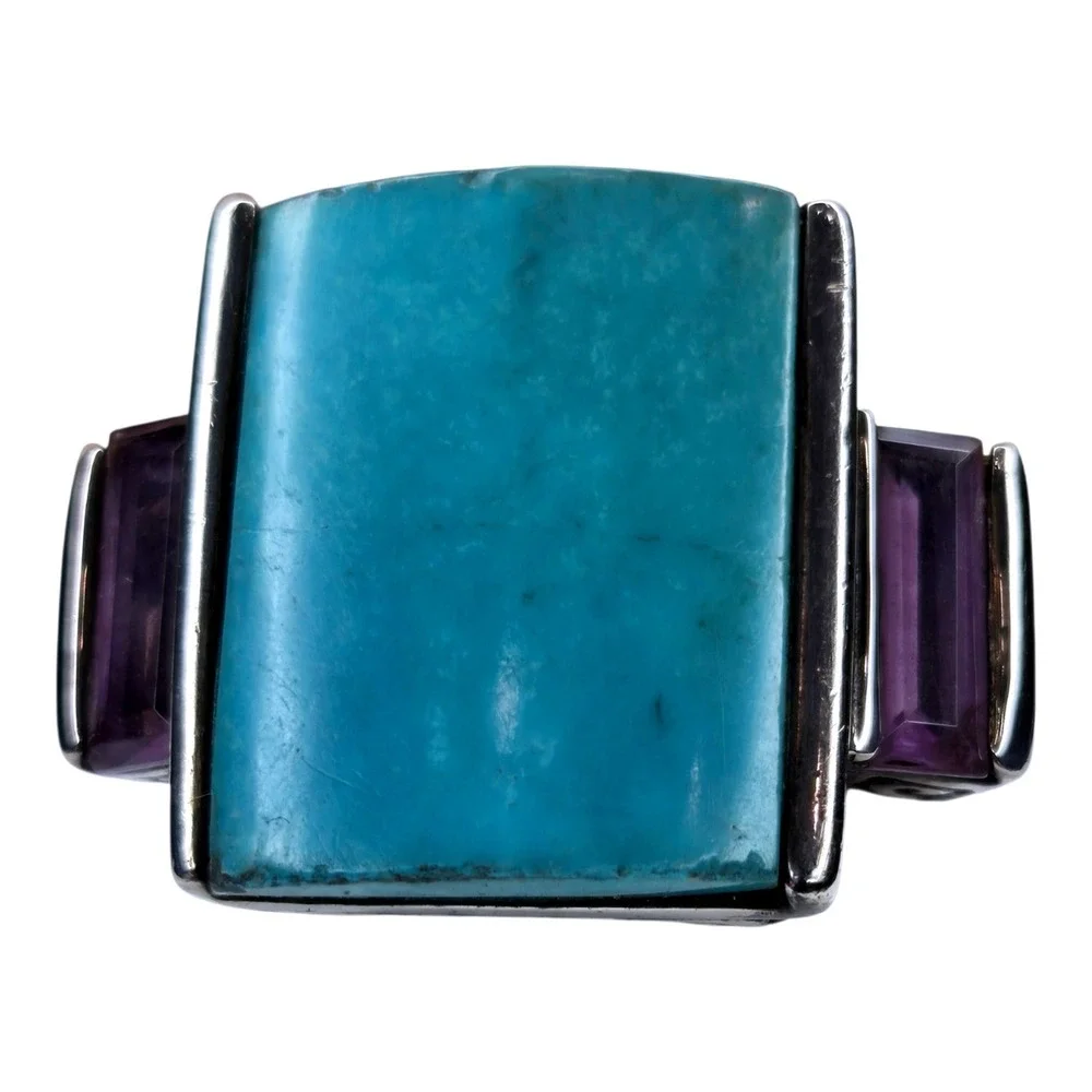 Ross Simons Ring Sterling Silver Size 5.75 Faux Turquoise Amethyst Filigree 6.9g